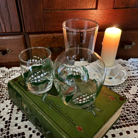 Vintage Lily of the Valley Bedside Water Set – Tumble-Up Stackable Carafe & Tumb - Picture 5 of 7